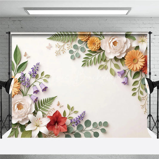 Lofaris Elegant Paper Cut Floral and Green Leaves Photography Backdrop with Butterflies Spring Summer Party Decor