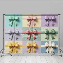 Lofaris Elegant Pastel Bows Gift Wrap Photography Backdrop Multi-Color Textured Design for Baby Shower and Birthday Party