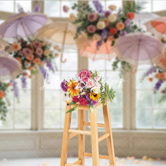 Lofaris Elegant Pastel Floral and Lace Umbrella Window Photography Backdrop Romantic Wedding Bridal Shower Decor