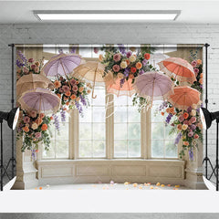 Lofaris Elegant Pastel Floral and Lace Umbrella Window Photography Backdrop Romantic Wedding Bridal Shower Decor