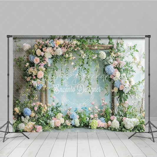 Lofaris Elegant Pastel Floral Arch Photography Backdrop Pink and Blue Flowers with Lush Greenery for Wedding Baby Shower