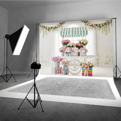 Lofaris Elegant Pastel Flower Cart Photography Backdrop with Roses and Floral Garlands Spring Baby Shower Birthday Decor