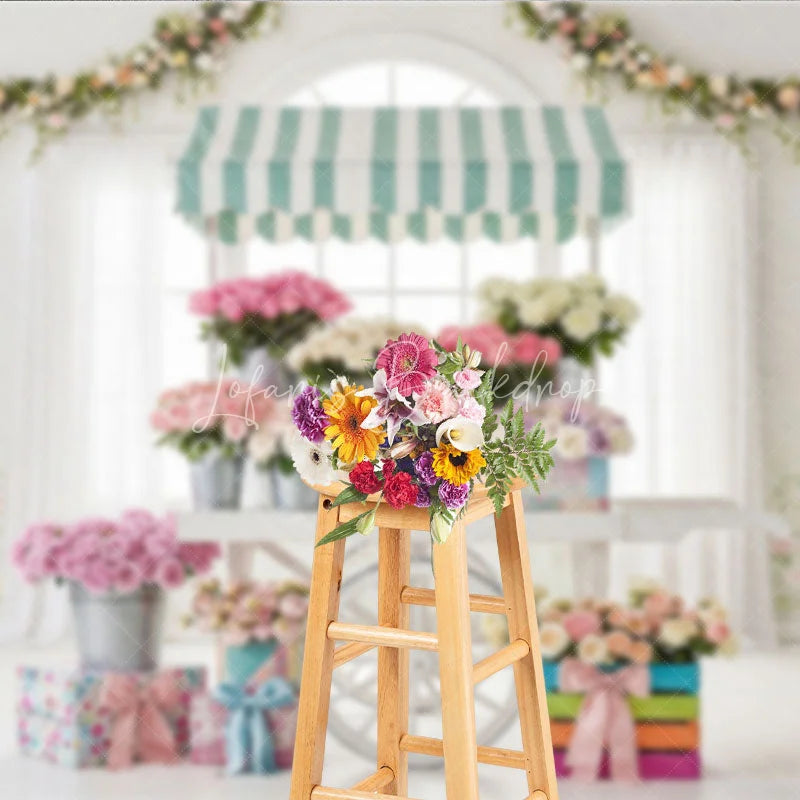 Lofaris Elegant Pastel Flower Cart Photography Backdrop with Roses and Floral Garlands Spring Baby Shower Birthday Decor