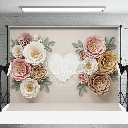Lofaris Elegant Pastel Paper Flowers Photography Backdrop with a White Heart ideal for Baby Shower and Wedding Celebrations