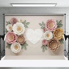 Lofaris Elegant Pastel Paper Flowers Photography Backdrop with a White Heart ideal for Baby Shower and Wedding Celebrations