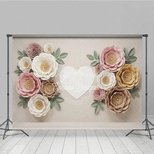 Lofaris Elegant Pastel Paper Flowers Photography Backdrop with a White Heart ideal for Baby Shower and Wedding Celebrations