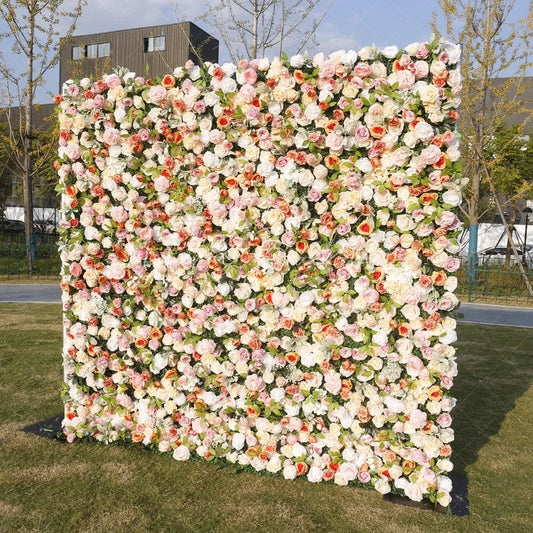 Lofaris Elegant Pastel Pink and Cream Artificial Flower Wall Romantic Rose Green Foliage Backdrop for Wedding Party Decor