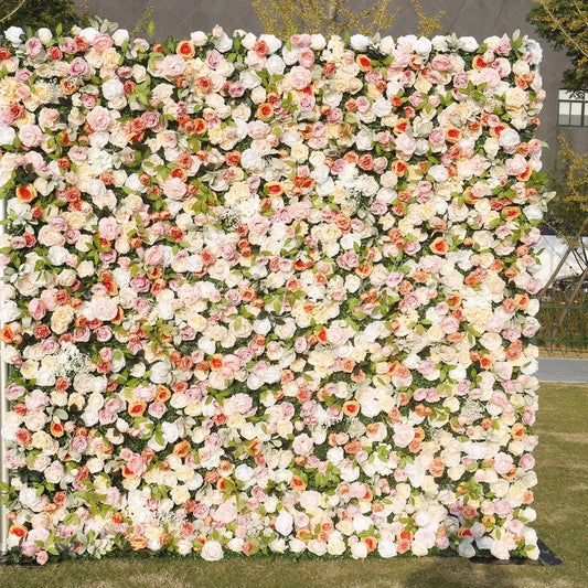 Lofaris Elegant Pastel Pink and Cream Artificial Flower Wall Romantic Rose Green Foliage Backdrop for Wedding Party Decor