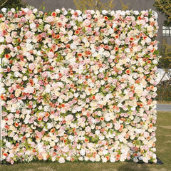 Lofaris Elegant Pastel Pink and Cream Artificial Flower Wall Romantic Rose Green Foliage Backdrop for Wedding Party Decor
