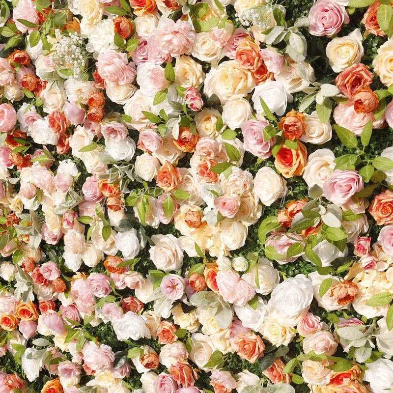 Lofaris Elegant Pastel Pink and Cream Artificial Flower Wall Romantic Rose Green Foliage Backdrop for Wedding Party Decor