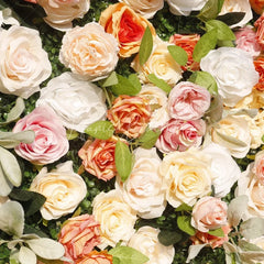 Lofaris Elegant Pastel Pink and Cream Artificial Flower Wall Romantic Rose Green Foliage Backdrop for Wedding Party Decor