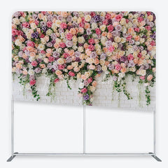 Lofaris Elegant Pastel Rose Flower Wall Square Double-Sided Backdrop with Greenery for Wedding Party Photography