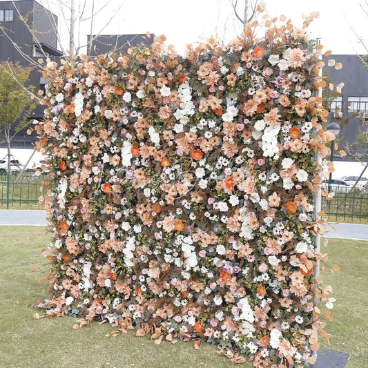 Lofaris Elegant Peach and Cream Artificial Flower Wall Lush Blush Pink Orange Flowers for Wedding Party Decor