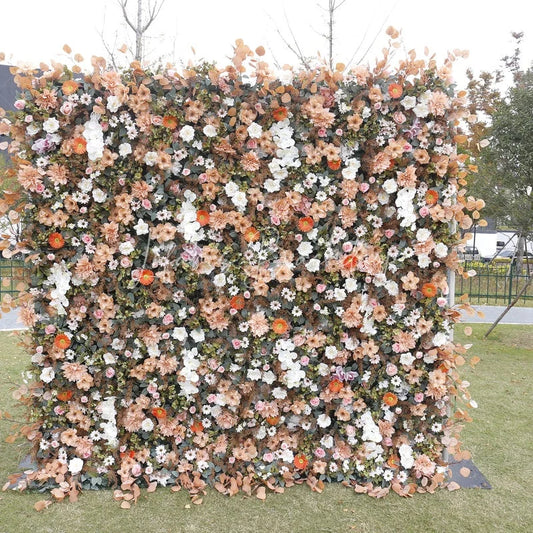 Lofaris Elegant Peach and Cream Artificial Flower Wall Lush Blush Pink Orange Flowers for Wedding Party Decor