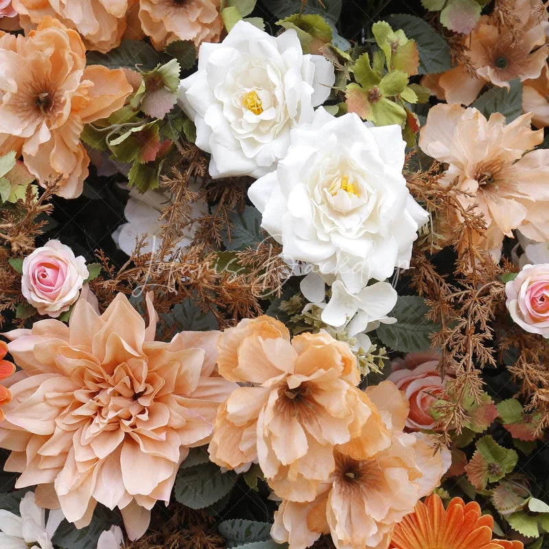 Lofaris Elegant Peach and Cream Artificial Flower Wall Lush Blush Pink Orange Flowers for Wedding Party Decor