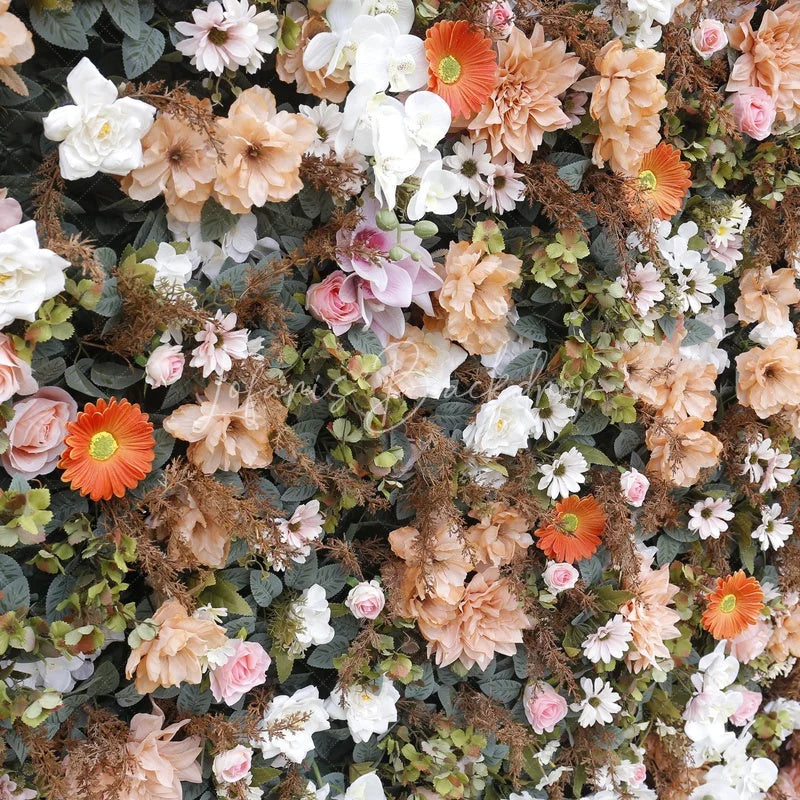 Lofaris Elegant Peach and Cream Artificial Flower Wall Lush Blush Pink Orange Flowers for Wedding Party Decor