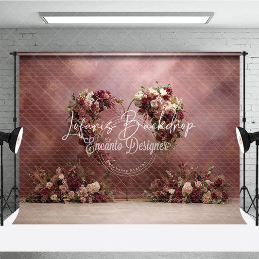 Lofaris Elegant Pink and Burgundy Floral Heart Arch Photography Backdrop Romantic Wedding Celebration Party Decor