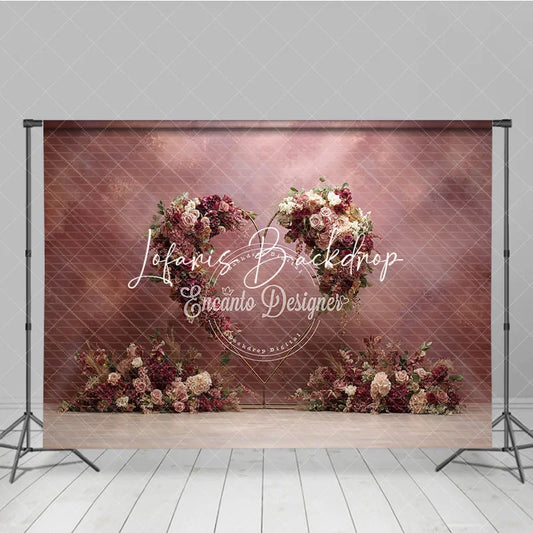 Lofaris Elegant Pink and Burgundy Floral Heart Arch Photography Backdrop Romantic Wedding Celebration Party Decor