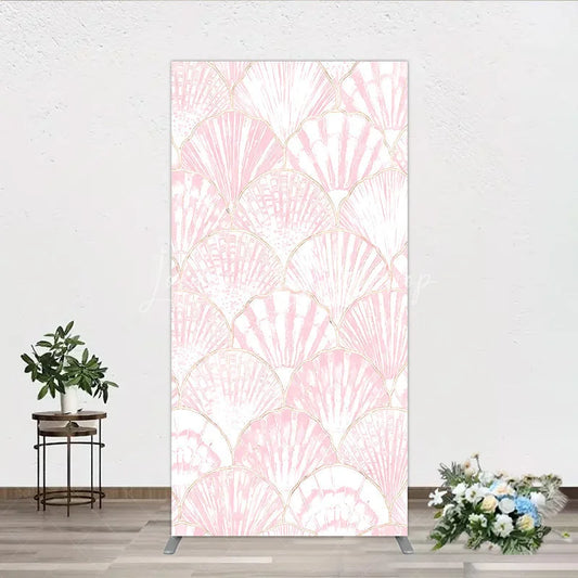 Lofaris Elegant Pink and Gold Scallop Shell Pattern Rectangle Arch Backdrop Delicate Mermaid Theme Baby Shower Party Decor