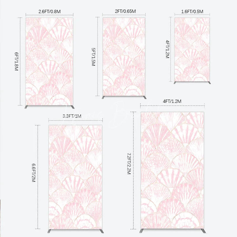 Lofaris Elegant Pink and Gold Scallop Shell Pattern Rectangle Arch Backdrop Delicate Mermaid Theme Baby Shower Party Decor