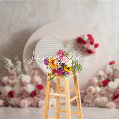 Lofaris Elegant Pink and Red Roses Floral Heart Photography Backdrop with Textured Wall Romantic Celebration Decor