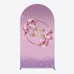 Lofaris Elegant Pink and Rose Gold Balloons with Roses Happy Birthday Arch Backdrop Kit Purple Glitter Party Decor