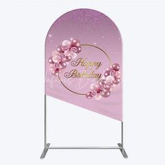 Lofaris Elegant Pink and Rose Gold Balloons with Roses Happy Birthday Arch Backdrop Kit Purple Glitter Party Decor