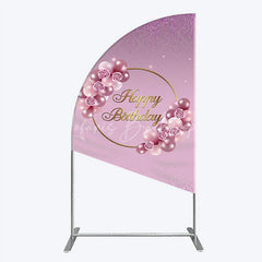 Lofaris Elegant Pink and Rose Gold Balloons with Roses Happy Birthday Half Moon Arch Backdrop Kit Purple Glitter Party Decor
