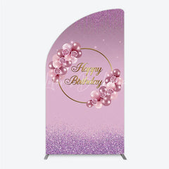 Lofaris Elegant Pink and Rose Gold Balloons with Roses Happy Birthday Half Moon Arch Backdrop Kit Purple Glitter Party Decor