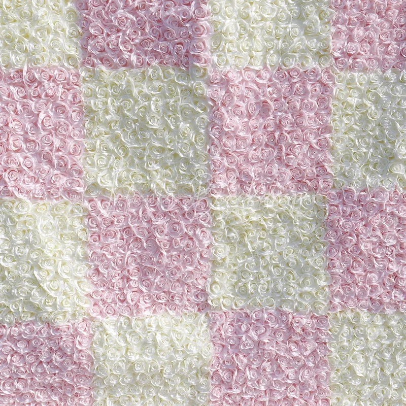 Lofaris Elegant Pink and White Checkerboard Artificial Flower Wall Romantic Rose Backdrop for Wedding Party Decor