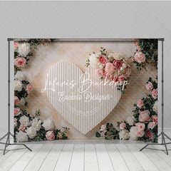 Lofaris Elegant Pink and White Floral Heart Photography Backdrop Roses Peonies Romantic Celebration Decor for Portraits