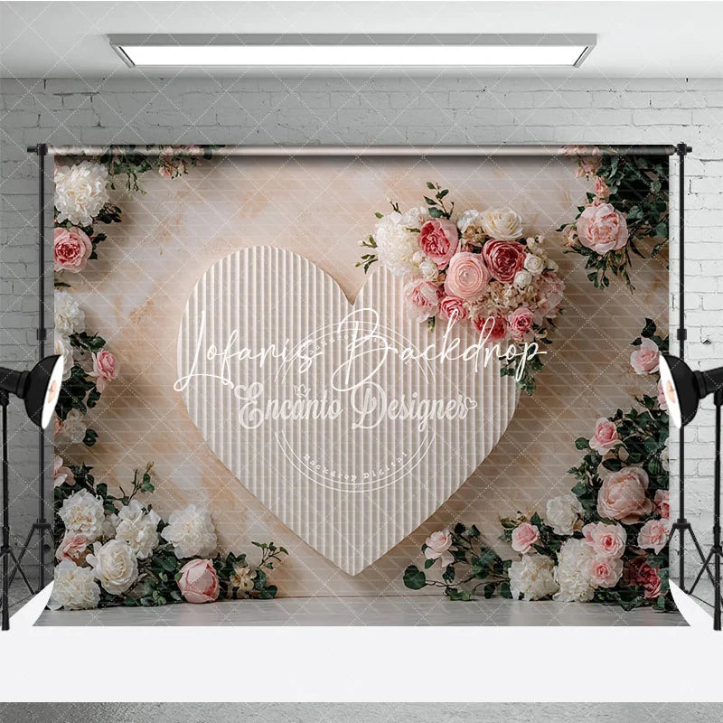 Lofaris Elegant Pink and White Floral Heart Photography Backdrop Roses Peonies Romantic Celebration Decor for Portraits