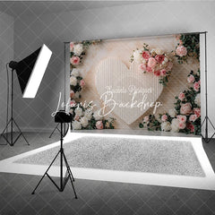 Lofaris Elegant Pink and White Floral Heart Photography Backdrop Roses Peonies Romantic Celebration Decor for Portraits