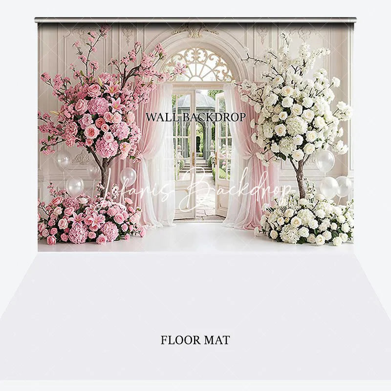 Lofaris Elegant Pink and White Floral Tree Archway Combo Set Backdrop Garden Door Wedding Baby Shower Decor