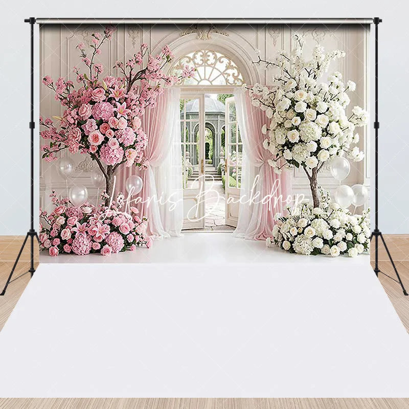 Lofaris Elegant Pink and White Floral Tree Archway Combo Set Backdrop Garden Door Wedding Baby Shower Decor