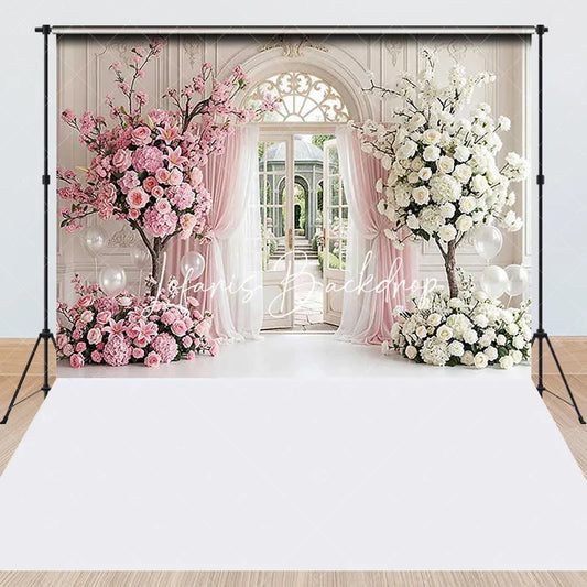 Lofaris Elegant Pink and White Floral Tree Archway Combo Set Backdrop Garden Door Wedding Baby Shower Decor