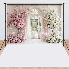 Lofaris Elegant Pink and White Floral Tree Archway Combo Set Backdrop Garden Door Wedding Baby Shower Decor
