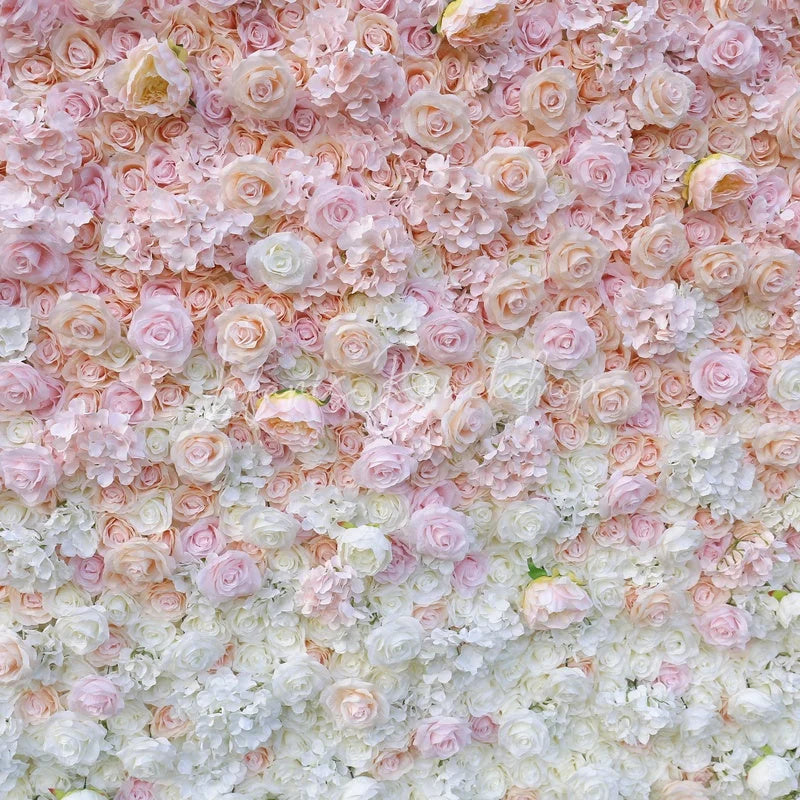 Lofaris Elegant Pink and White Gradient Artificial Flower Wall Lush Rose Floral Backdrop for Wedding Party Decor