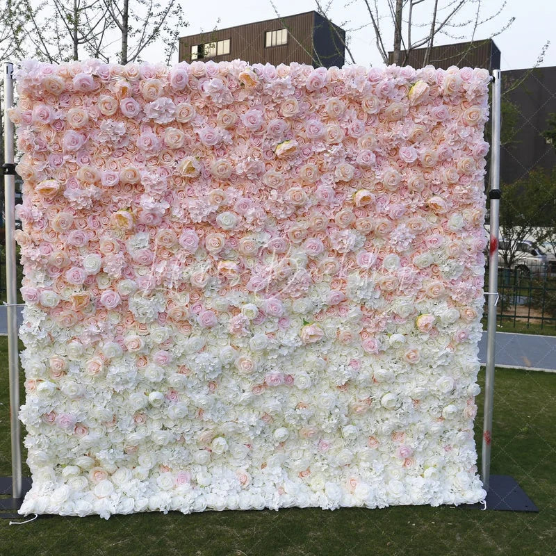 Lofaris Elegant Pink and White Gradient Artificial Flower Wall Lush Rose Floral Backdrop for Wedding Party Decor