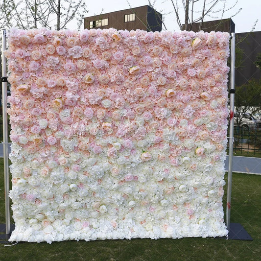 Lofaris Elegant Pink and White Gradient Artificial Flower Wall Lush Rose Floral Backdrop for Wedding Party Decor
