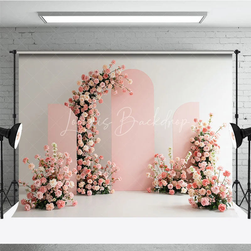 Lofaris Elegant Pink Arches with White and Floral Photography Backdrop Romantic Wedding or Baby Shower Decor