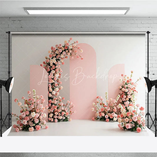 Lofaris Elegant Pink Arches with White and Floral Photography Backdrop Romantic Wedding or Baby Shower Decor