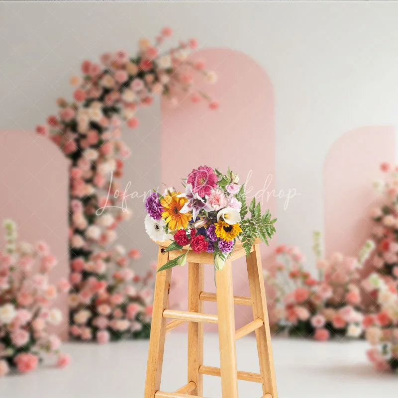 Lofaris Elegant Pink Arches with White and Floral Photography Backdrop Romantic Wedding or Baby Shower Decor
