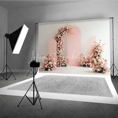 Lofaris Elegant Pink Arches with White and Floral Photography Backdrop Romantic Wedding or Baby Shower Decor
