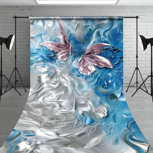 Lofaris Elegant Pink Blue Abstract Butterfly Sweep Backdrop