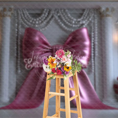 Lofaris Elegant Pink Bow and Pearl Garlands Photography Backdrop Classic Columns for Royal Celebration Decor