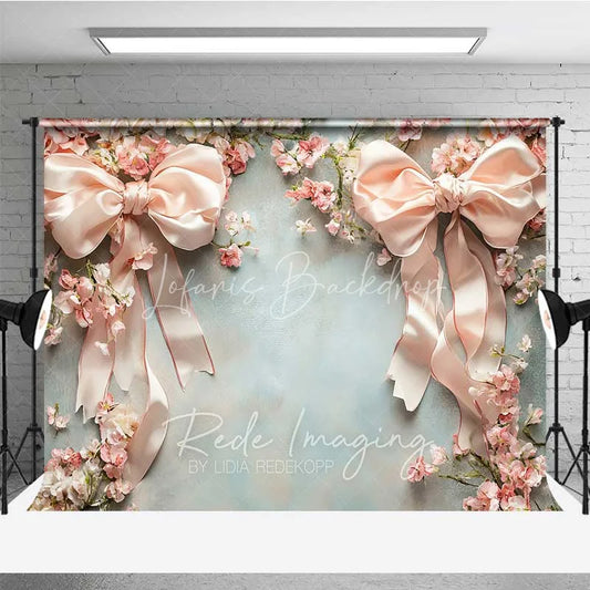 Lofaris Elegant Pink Bow Flower Frame Photography Backdrop Vintage Floral Wedding Studio Prop
