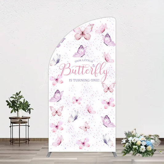 Lofaris Elegant Pink Butterfly 1st Birthday Half Moon Arch Backdrop