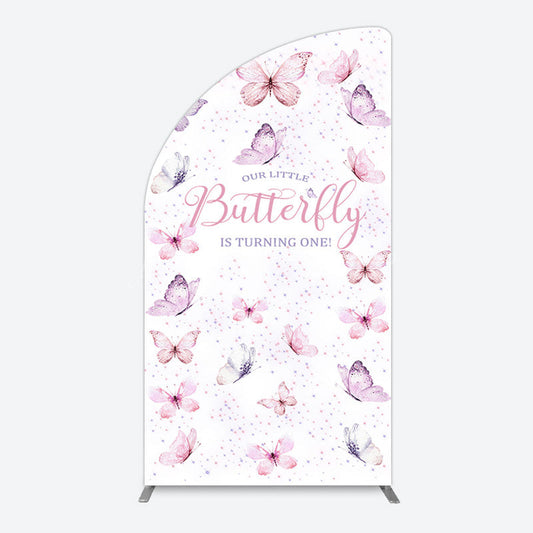 Lofaris Elegant Pink Butterfly 1st Birthday Half Moon Arch Backdrop