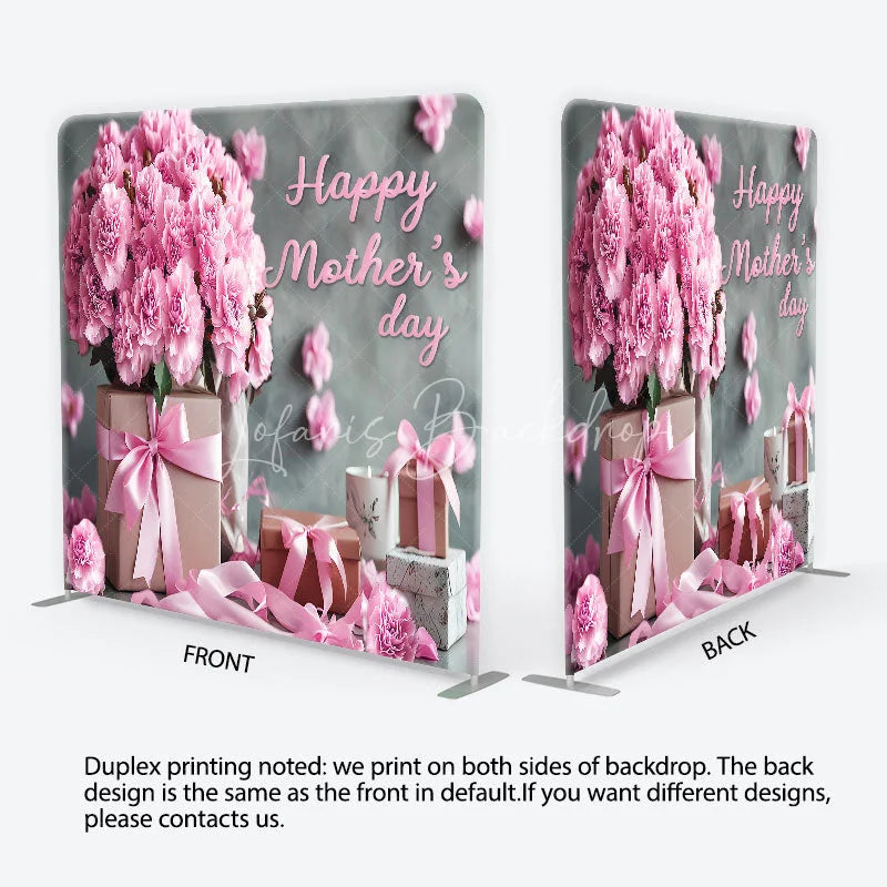 Lofaris Elegant Pink Carnations and Gift Boxes Square Double-Sided Backdrop Happy Mother’s Day Celebration Decor